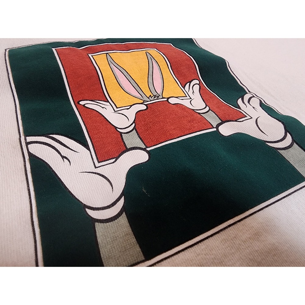 Zara Looney Tunes Bugs Bunny Graphic T-Shirt Mens Large Cream Felt Detail Logo - Picture 5 of 11